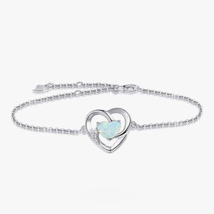 Silver Heart Bracelet with Opal Accent